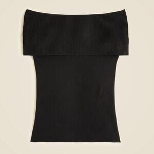 J Crew Ribbed Fold Over Off The Shoulder Top Women's Medium Black Tencel Blend